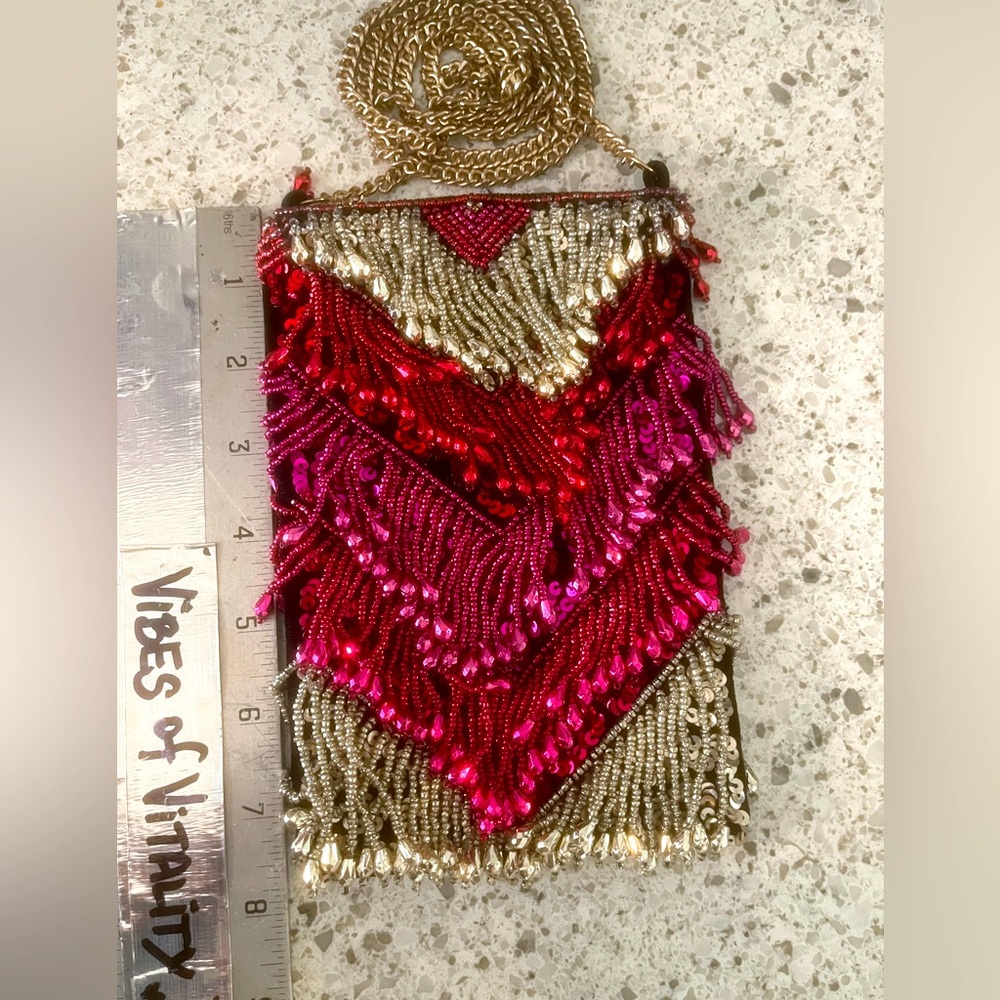 vintage Black Velvet beaded fringe retro flapper satchel